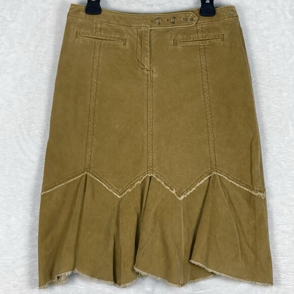 Anthropologie Dresses & Skirts - Anthro Louie Womens 6 Tan Western Ranch Cowboy Corduroy Asymmetrical Skirt